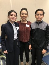 Xitlali Siguenza and Diego Lopez with their teacher, Ms. Ana Llamas. Both students did well at the 3rd Annual Regional Speech and Debate Tournament, with Xitlali finishing first.